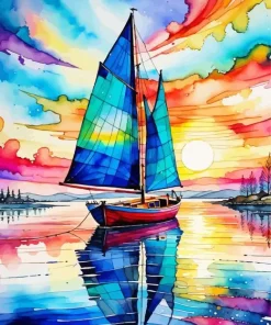 Colorful Seascape Boat Diamond Painting