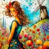 Cool Girl In A Field Of Flowers Art Diamond Painting