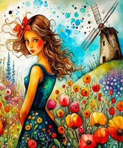 Cool Girl In A Field Of Flowers Art Diamond Painting