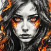 Cool Girl In Fire Art Diamond Painting