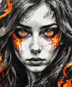 Cool Girl In Fire Art Diamond Painting