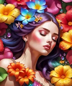 Cool Girl Laying In Flowers Art Diamond Painting