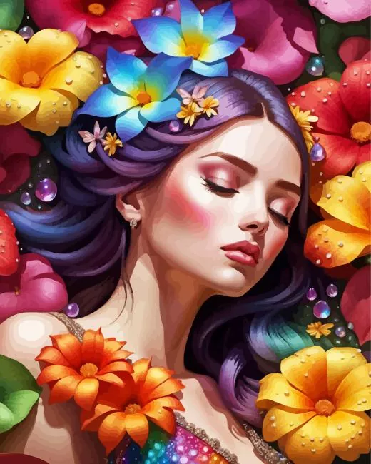 cool girl laying in flowers art Diamond Paintings Cool Girl Laying In Flowers Art Diamond Painting
