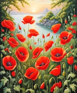 Cool Scarlet Poppy Flower Diamond Painting