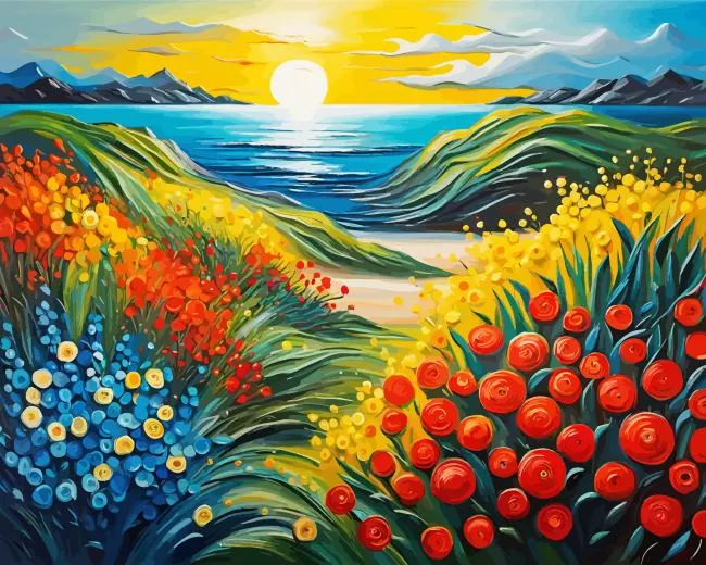 cool seascape flowers art Diamond With Numbers Cool Seascape Flowers Art Diamond Painting
