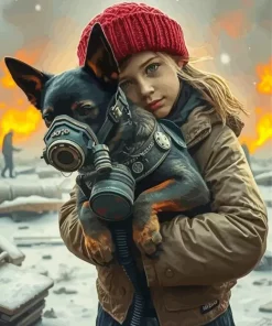 Cute Girl Holding Dog Diamond Painting