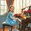 Cute Girl Playing Piano Diamond Painting