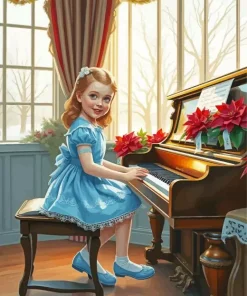 Cute Girl Playing Piano Diamond Painting