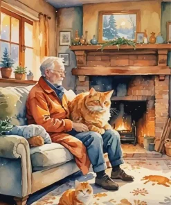 Fat Cat And Old Man Diamond Painting