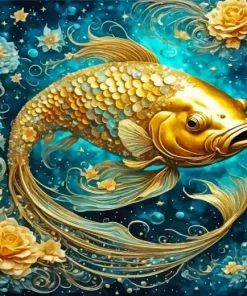 Floral Golden Koi Diamond Painting