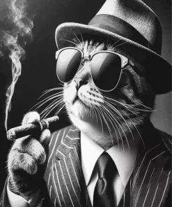Gangster Cat Smoking Diamond Painting