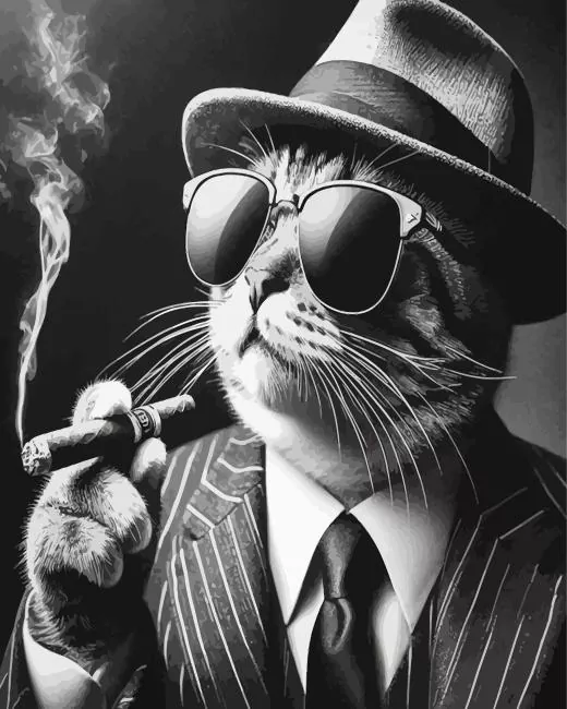 gangster cat smoking Diamond By Numbers Gangster Cat Smoking Diamond Painting