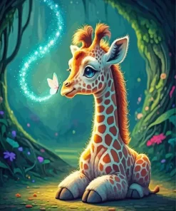Giraffe And Butterfly Art Diamond Painting