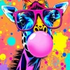 Giraffe Blowing A Bubble Art Diamond Painting