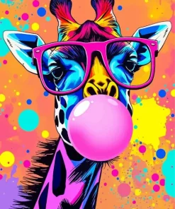 Giraffe Blowing A Bubble Art Diamond Painting