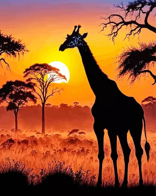 giraffe in sunset art Diamond by Numbers Giraffe In Sunset Art Diamond Painting