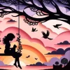 Girl And Cat In Swing Silhouette Diamond Painting