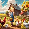 Girl Feeding Chickens Diamond Painting