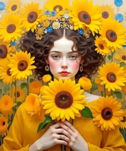 Girl Holding A Sunflower Art Diamond Painting