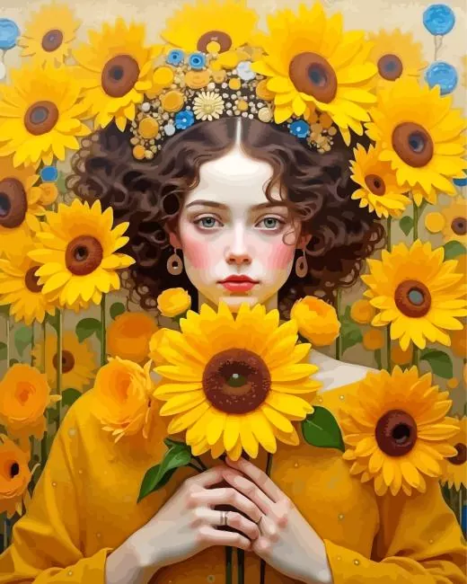 girl holding a sunflower art Diamond by Numbers Girl Holding A Sunflower Art Diamond Painting