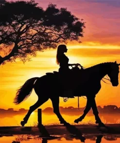 Girl Horse Silhouette Art Diamond Painting