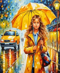 Girl In Rain With Umbrella Diamond Painting