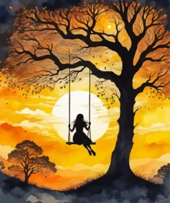 Girl On A Swing Silhouette Diamond Painting