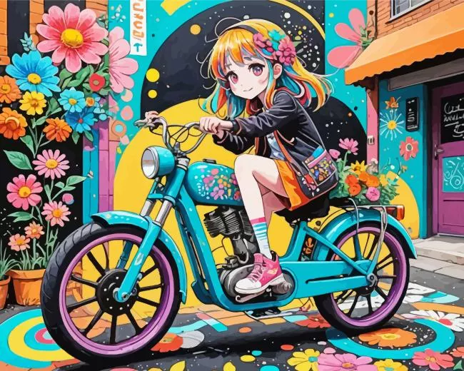 girl on bike anime Diamond Paintings Girl On Bike Anime Diamond Painting