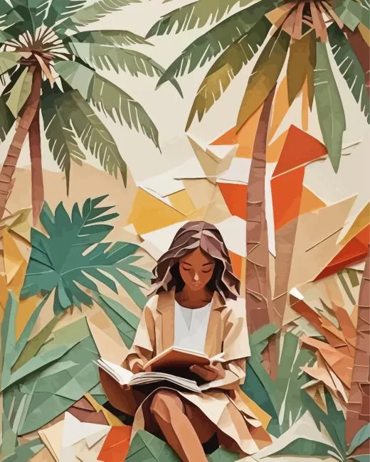 girl reading a book under a tree art Diamond Paints Girl Reading A Book Under A Tree Diamond Painting