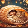 Girl Sleeping With Cat Diamond Painting