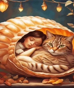 Girl Sleeping With Cat Diamond Painting
