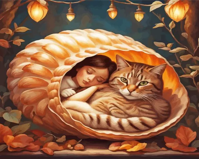 girl sleeping with cat Diamond Paintings Girl Sleeping With Cat Diamond Painting