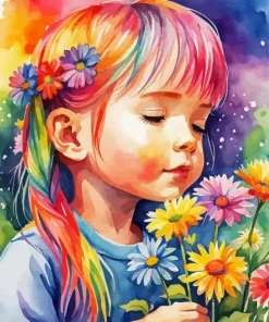 Girl Smelling Flowers Diamond Painting