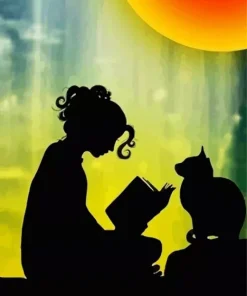 Girl With Cat Silhouette Art Diamond Painting