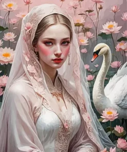 Girl With Swan Art Diamond Painting
