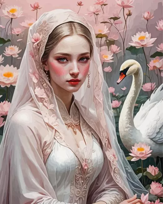 girl with swan art Diamond By Numbers Girl With Swan Art Diamond Painting