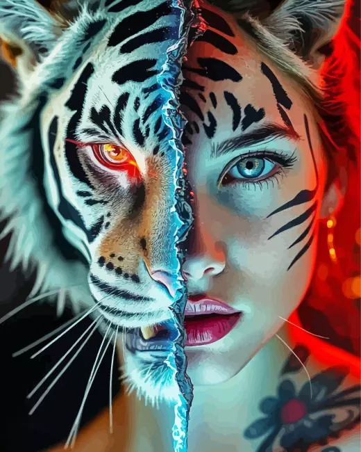girl with tiger art Diamond By Numbers Girl With Tiger Art Diamond Painting