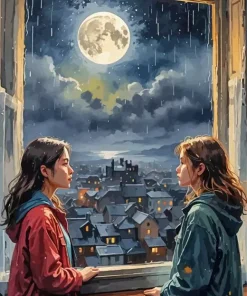 Girls Looking Out Window Diamond Painting