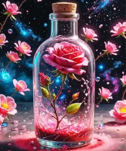 Glass Pink Rose Art Diamond Painting