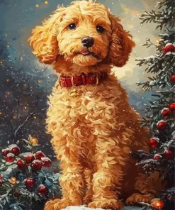 Golden Red Doodle Diamond Painting