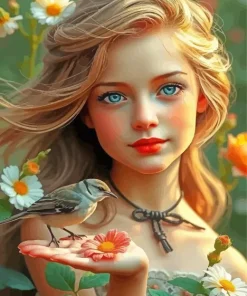 Gorgeous Girl With A Bird Diamond Painting