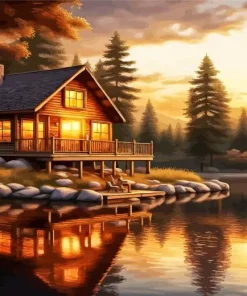 Lakeside Cabin Diamond Painting