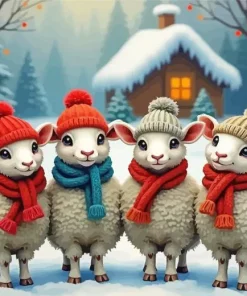 Lambs In Snow Diamond Painting