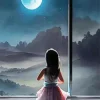 Little Girl Watching The Moon Art Diamond Painting
