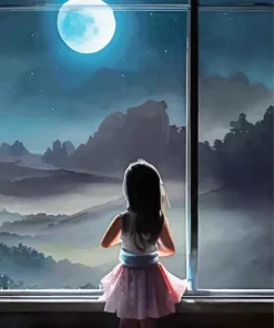 Little Girl Watching The Moon Art Diamond Painting