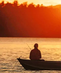 Man In Boat Silhouette Diamond Painting
