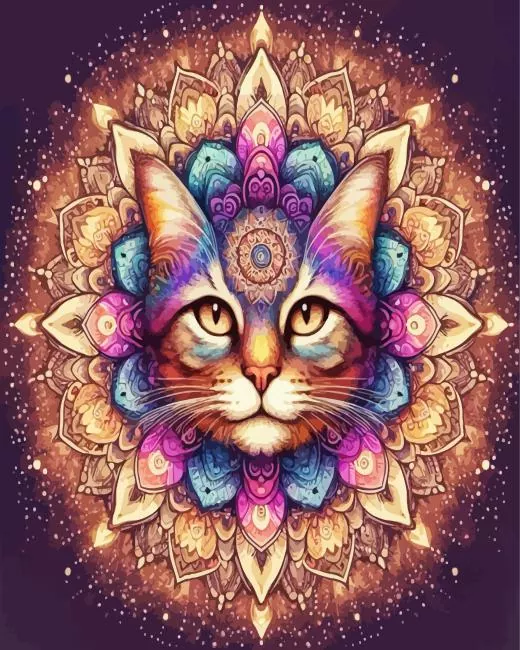 mandala cat face Diamond By Numbers Mandala Cat Face Diamond Painting