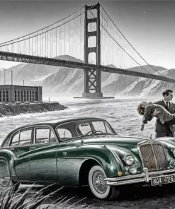 Monochrome Golden Gate Car Diamond Painting