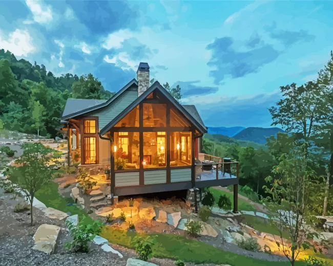mountain house Diamond by Numbers Mountain House Diamond Painting