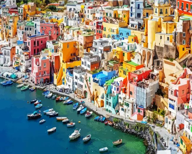 naples colourful houses Diamond by Numbers Naples Colourful Houses Diamond Painting